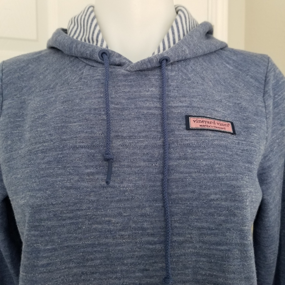 Vineyard Vines Martha's Vineyard Heather Blue Hoodie XS EUC Lined with Stripes